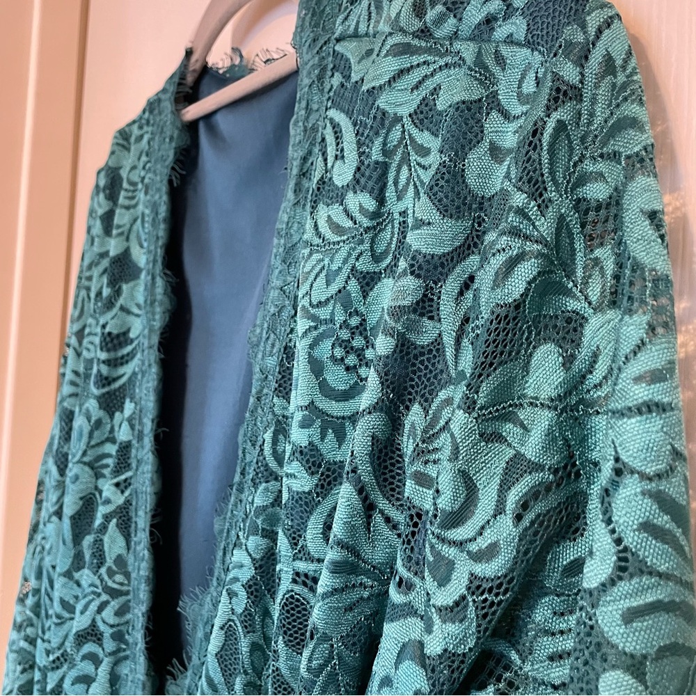 Green/Teal Lace Wrap Dress - Picture 2 of 9